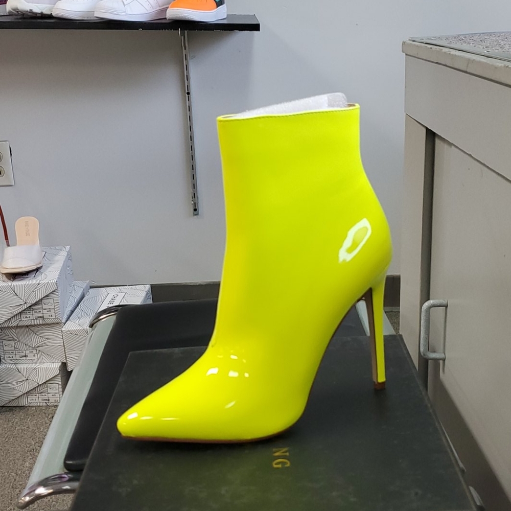 Neon green booties glossy